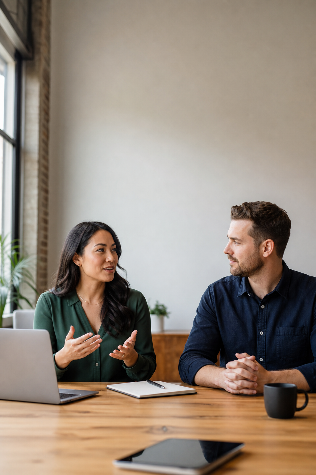 Advisory conversation at a meeting table