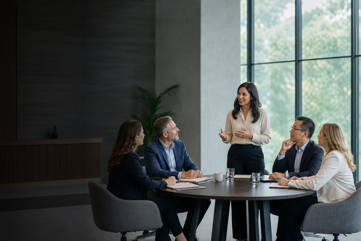 Executive education seminar with participants around a table