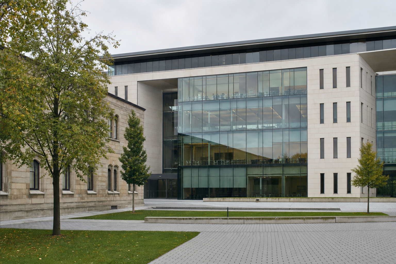 Academic campus building and courtyard