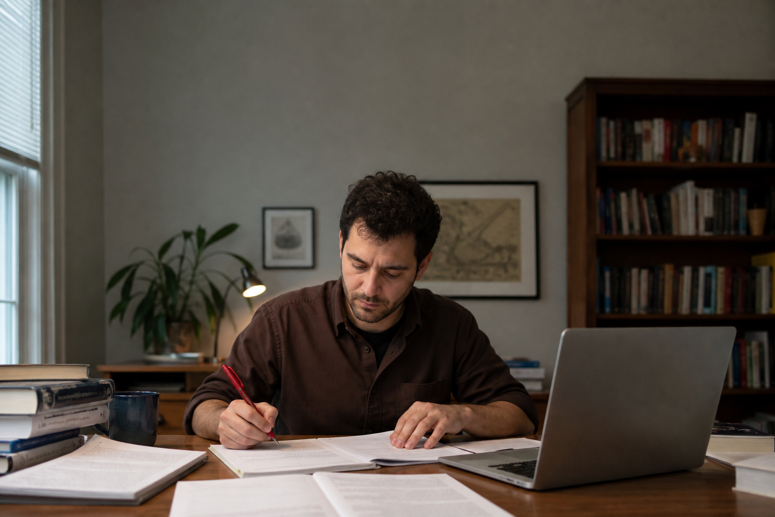 Scholar editing an academic manuscript